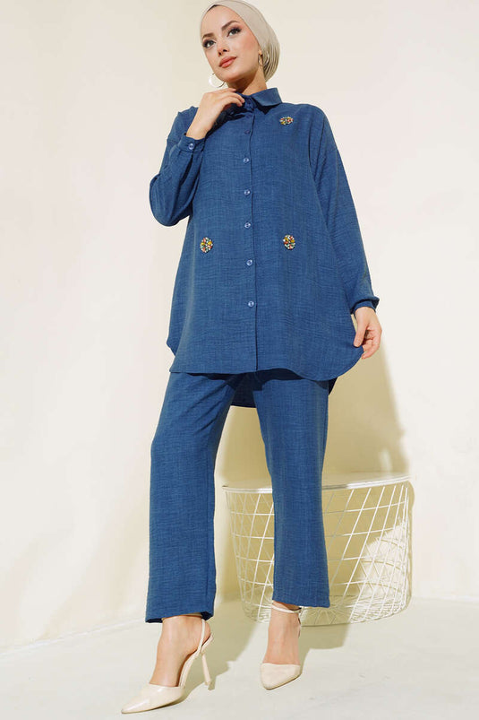 Flower Stone Linen Set Indigo