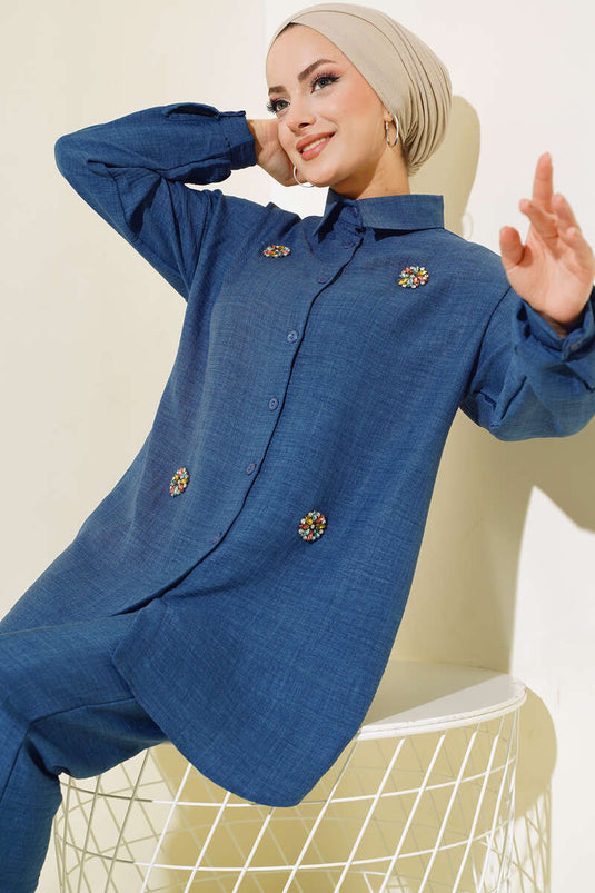 Flower Stone Linen Set Indigo