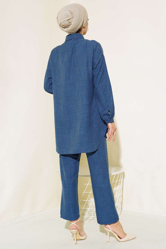 Conjunto de Lino Flor Piedra Indigo