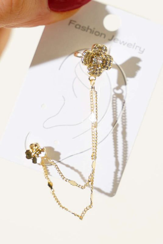 Boucles d'oreilles en cartilage avec chaîne fleurie or