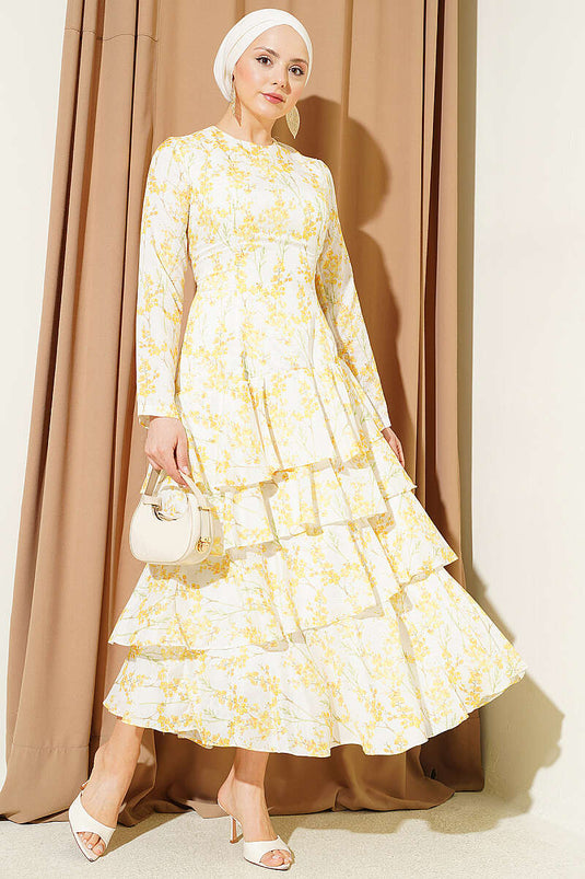 Floral Asymmetric Layered Dress Yellow