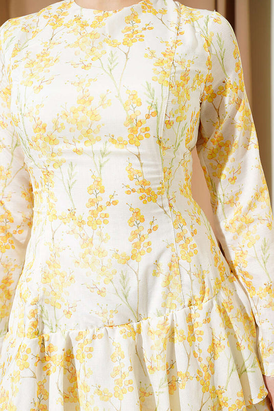 Floral Asymmetric Layered Dress Yellow