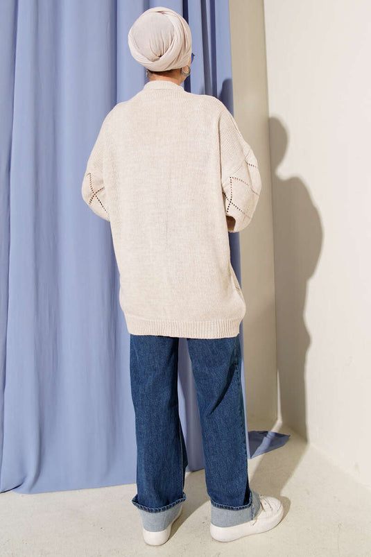 Strickjacke mit floralem Baklava-Muster, Beige