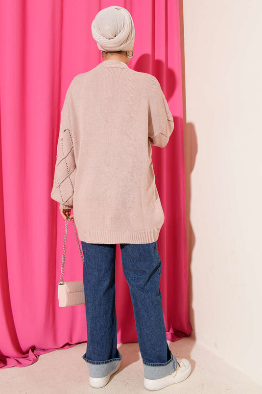 Strickjacke mit floralem Baklava-Muster in Puderrosa