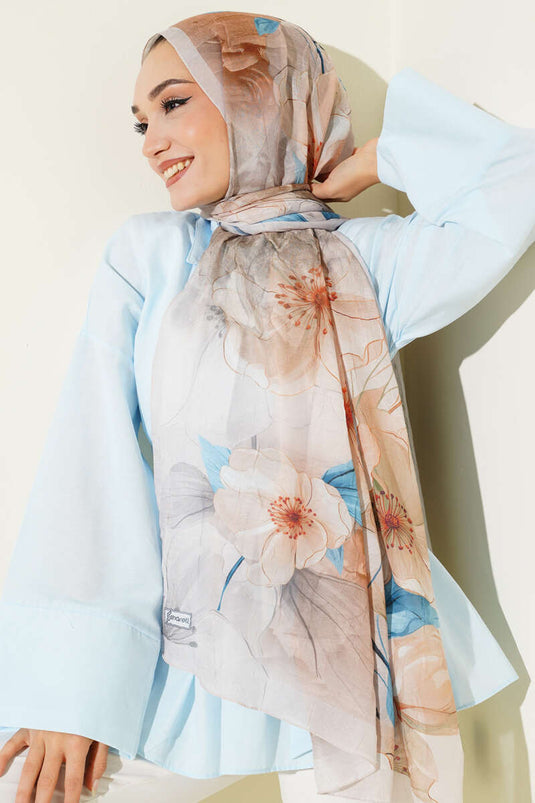 Floral Bamboo Crash Shawl Beige