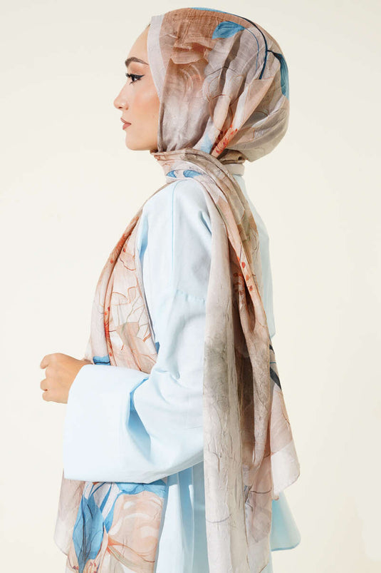Floral Bamboo Crash Shawl Beige