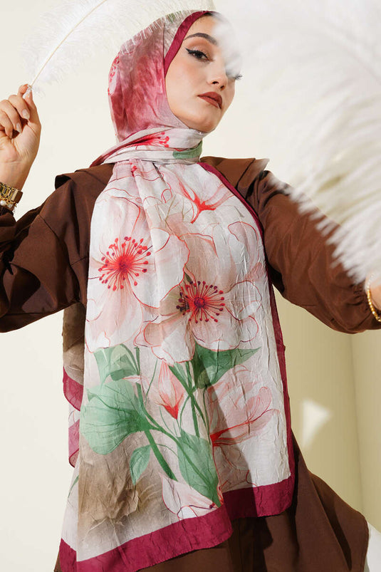 Floral Bamboo Crash Shawl Burgundy