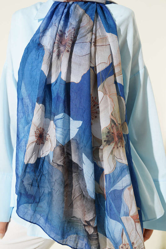 Scialle floreale in bambù blu navy