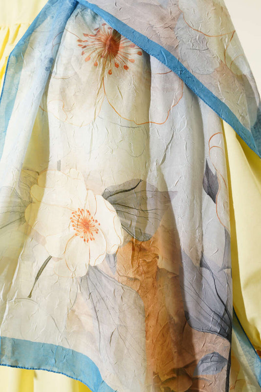 Scialle floreale in bambù blu tenue