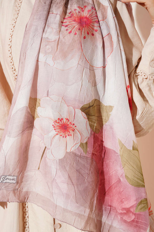 Floral Bamboo Crush Shawl Milk Coffee