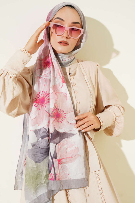 شال بنقشة زهور الخيزران، لون حجري