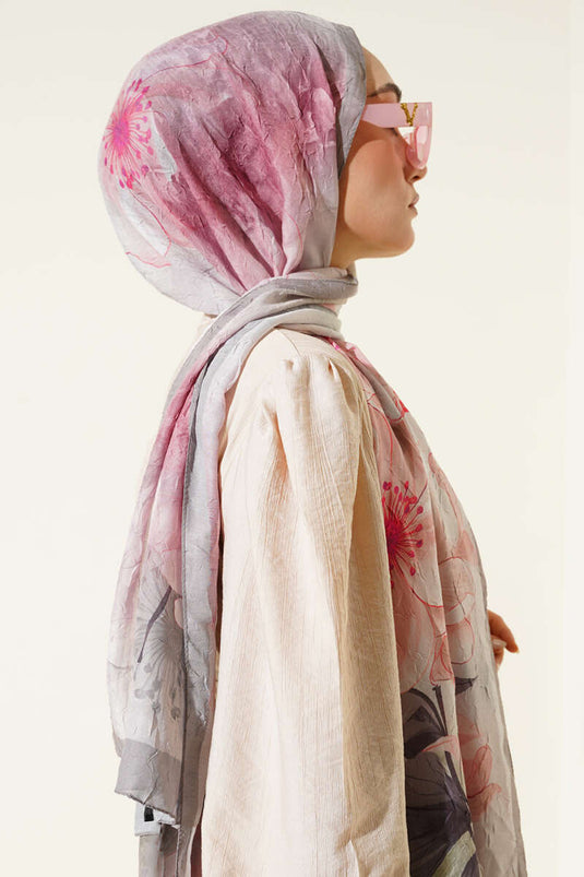 شال بنقشة زهور الخيزران، لون حجري