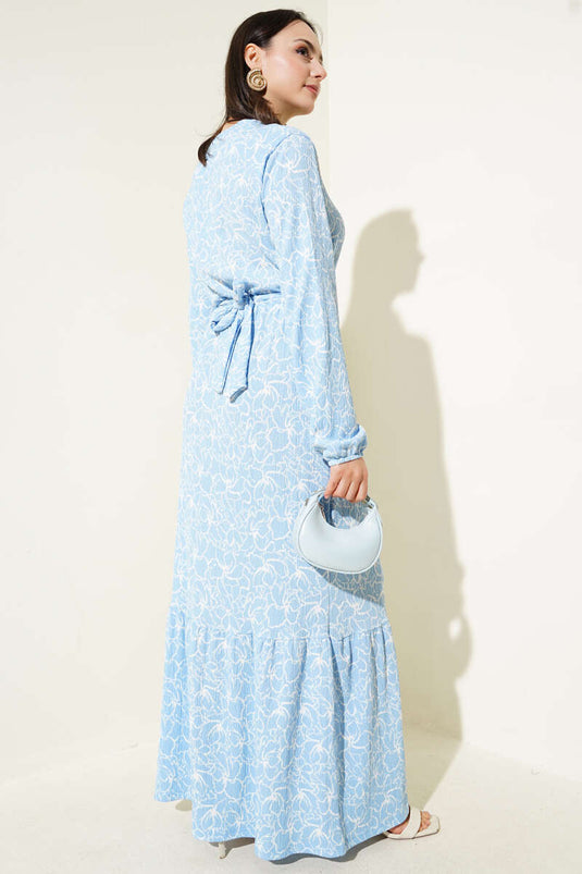 Abito in crêpe con elastico in vita floreale blu