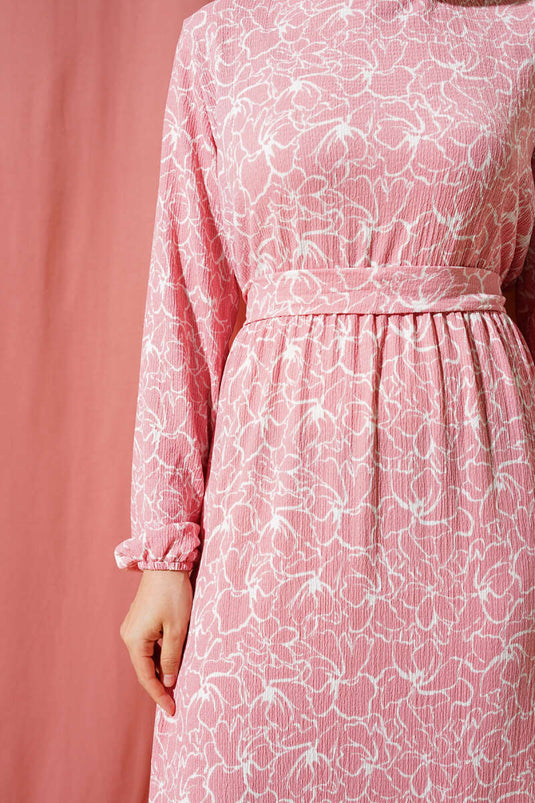 Robe en crêpe à taille élastique et motif floral Poudre