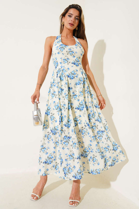 Robe dos nu fleurie bleue