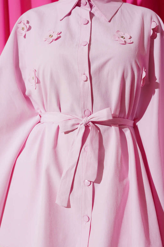 Çiçekli Detaylı Panço Gömlek Pembe