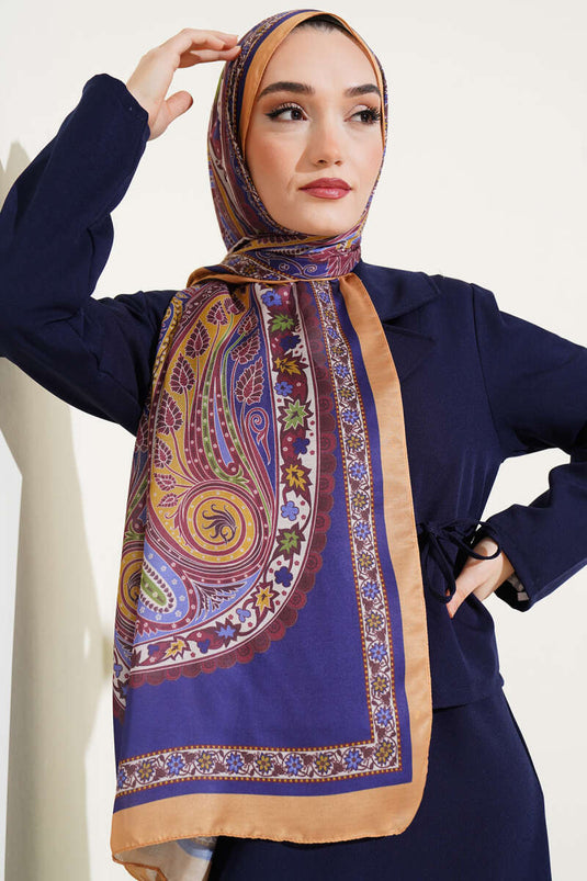 Çiçekli Etnik Desen Şal Hardal