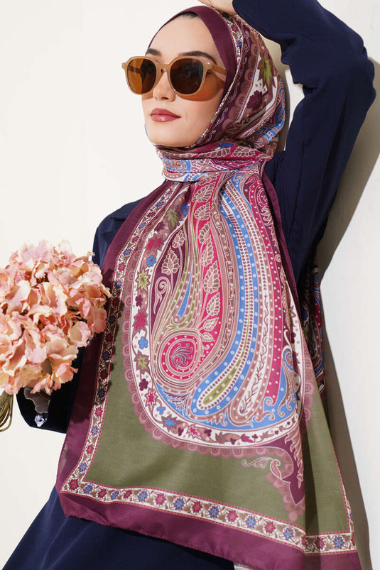 Çiçekli Etnik Desen Şal Mürdüm