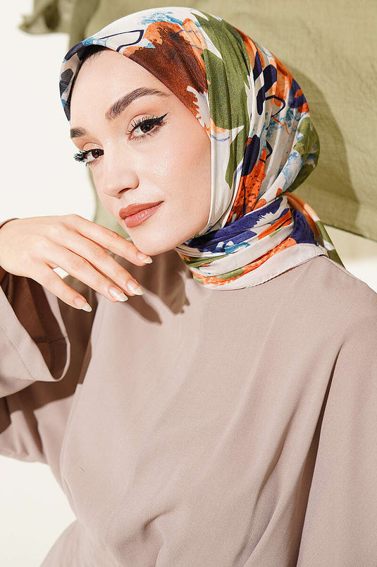 وشاح أناقة بنقشة فرشاة الأزهار باللون البيج