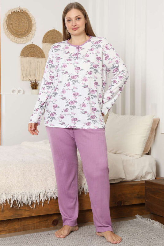 Ensemble de pyjama grande taille en velours côtelé à fleurs lilas