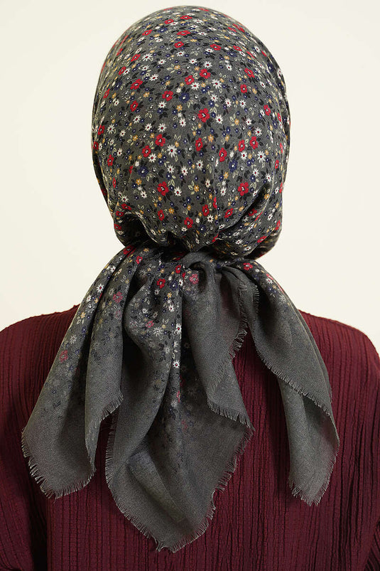 Écharpe En Coton À Fleurs Gris Fumé