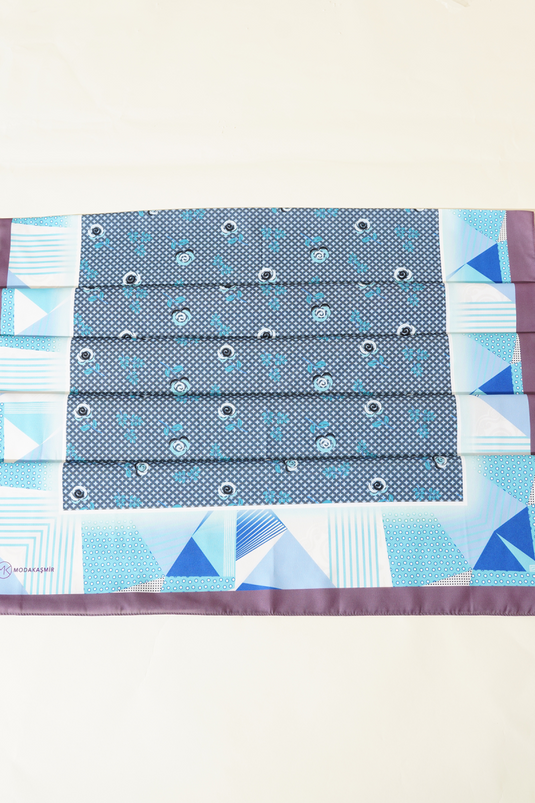 Çiçekli Geometri Desen 3'lü Medine İpeği Şal Seti Asorti 1