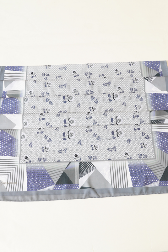 Çiçekli Geometri Desen 3'lü Medine İpeği Şal Seti Asorti 2