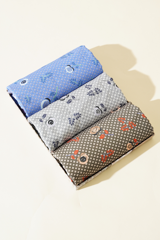 Ensemble de 3 châles en soie Medina à motif floral géométrique, assortis 2