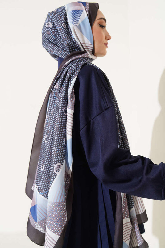 Floral Geometry Pattern Medina Silk Scarf Khaki