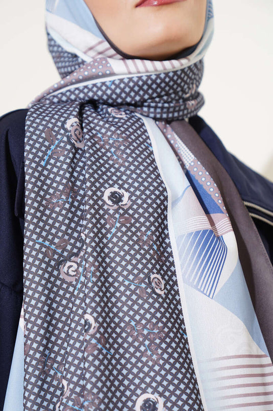 Floral Geometry Pattern Medina Silk Scarf Khaki