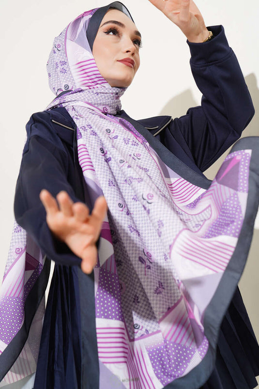 Châle en Soie Medina à Motif Géométrique Floral Violet
