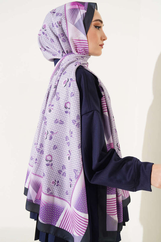 Châle en Soie Medina à Motif Géométrique Floral Violet