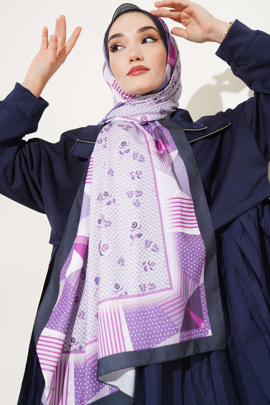 Châle en Soie Medina à Motif Géométrique Floral Violet