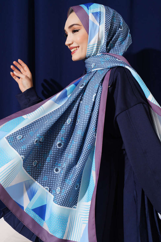 Floral Geometry Pattern Medina Silk Scarf Purple