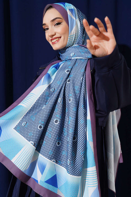 Floral Geometry Pattern Medina Silk Scarf Purple