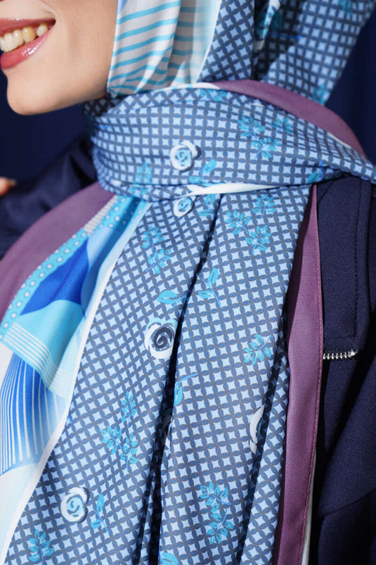 Floral Geometry Pattern Medina Silk Scarf Purple