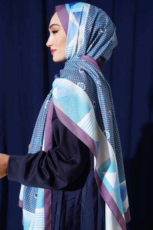 Floral Geometry Pattern Medina Silk Scarf Purple