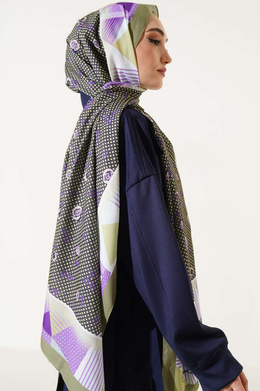 Floral Geometry Pattern Medina Silk Scarf Olive