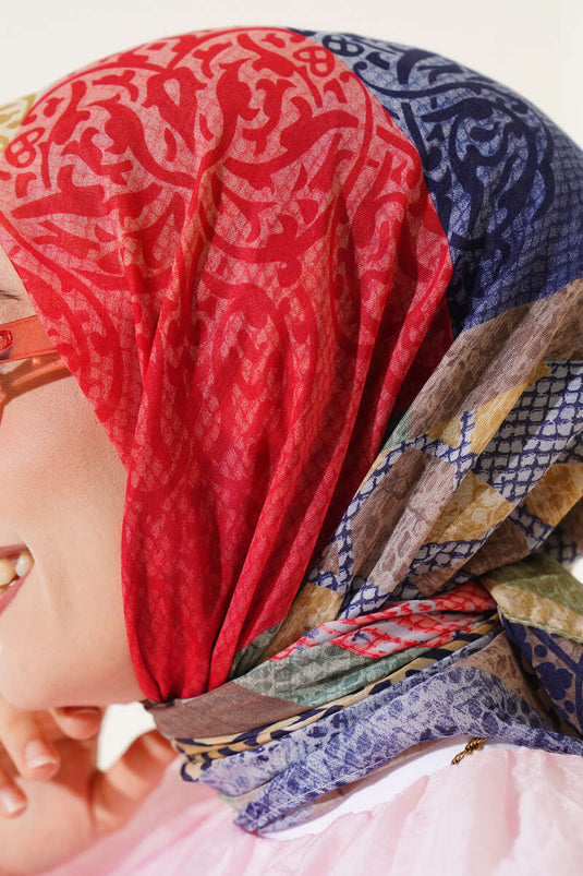 وشاح بنقوش زهرية مختلطة، وردي فاتح