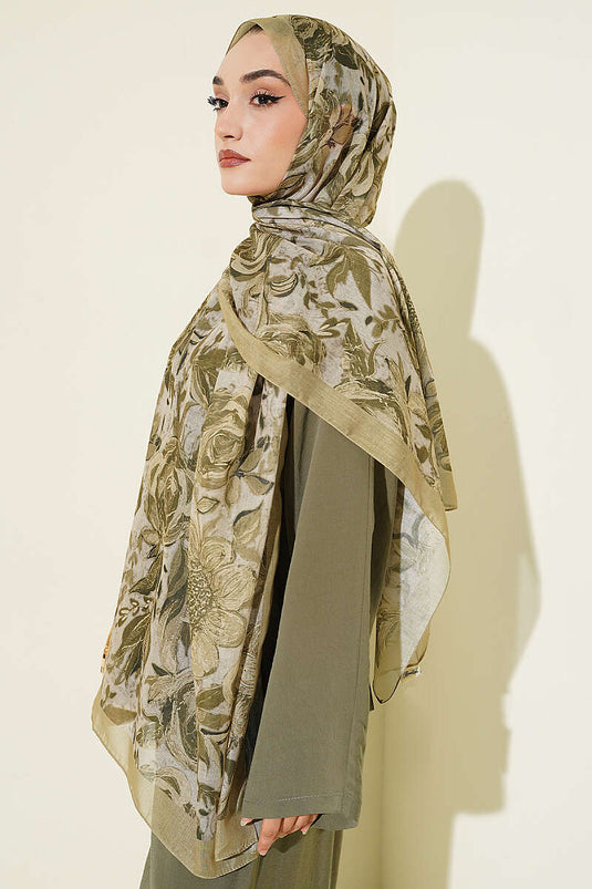 Sciarpa In Lino Con Fiori Verde Menta