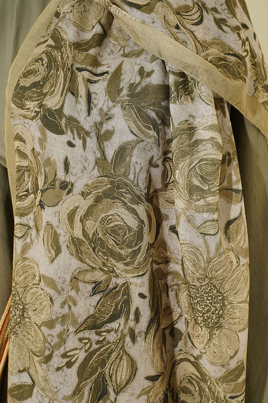 Sciarpa In Lino Con Fiori Verde Menta