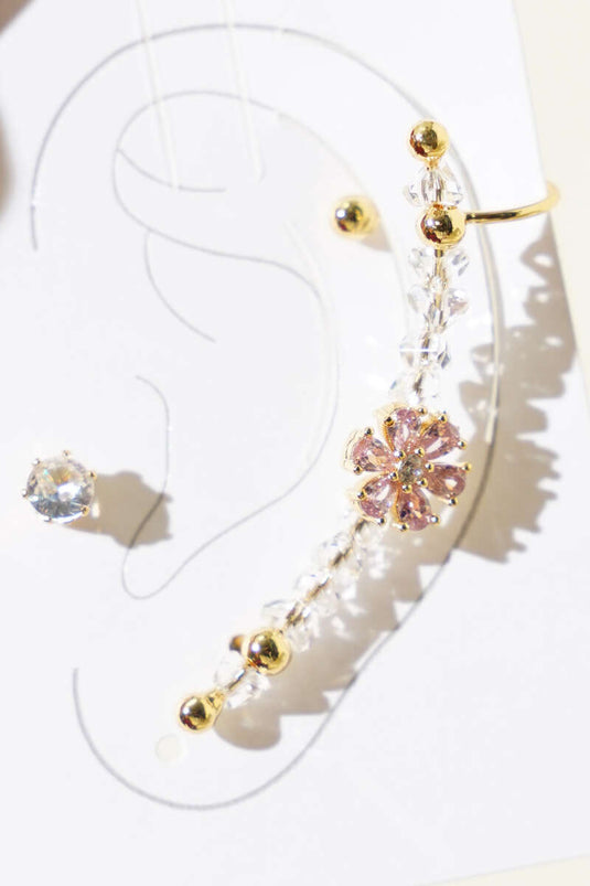 Ensemble de boucles d'oreilles en cartilage à fleurs dorées