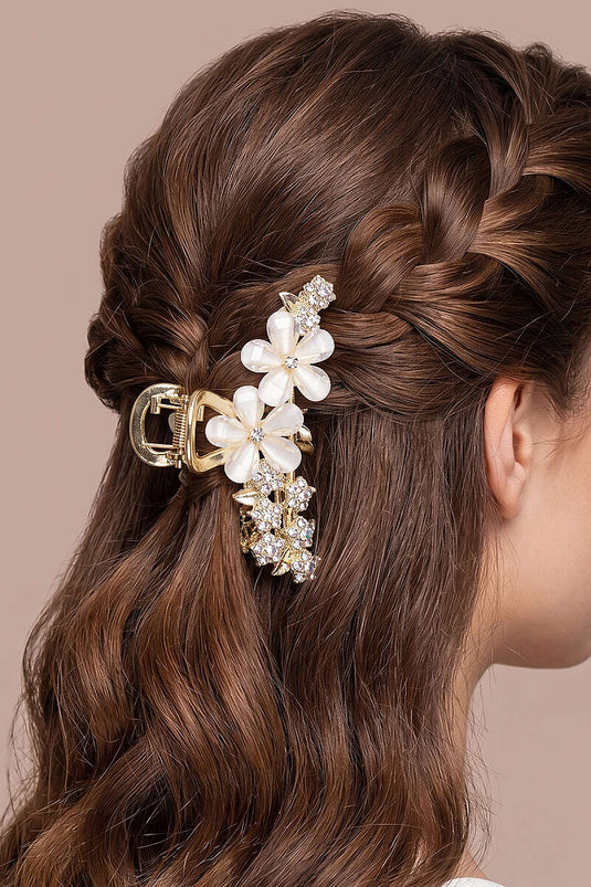 Floral Metal Clip Hairpin Ecru