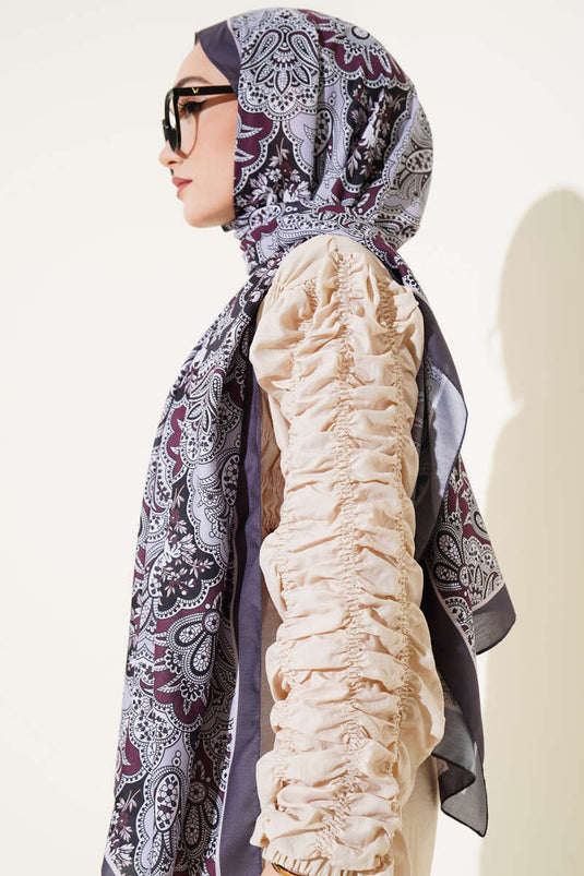 Çiçekli Motifli Soft Şal Füme