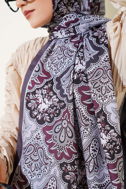 شال ناعم بنقشة زهور، رمادي دخاني