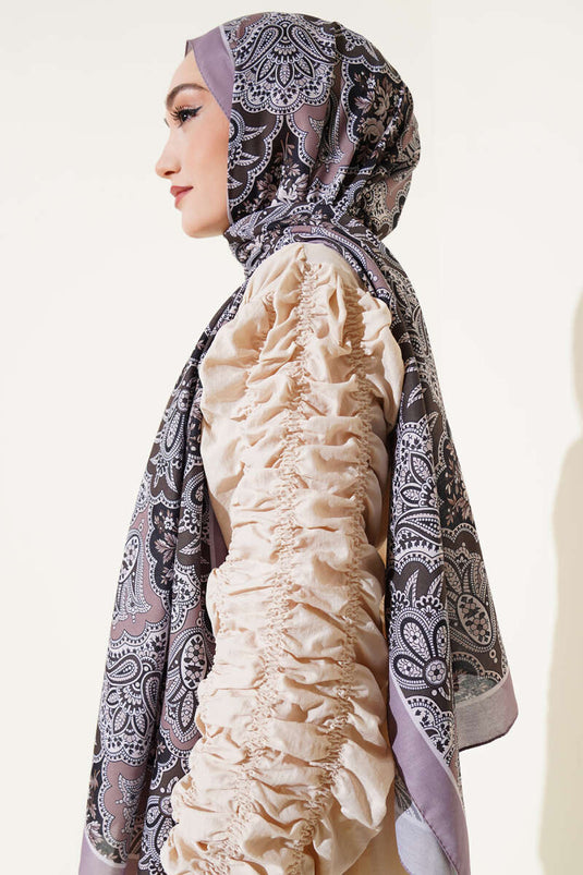 Çiçekli Motifli Soft Şal Vizon