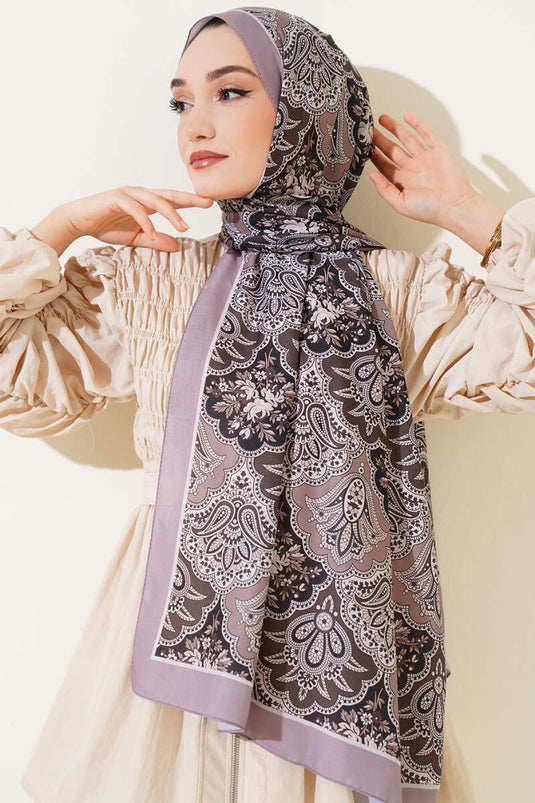 Çiçekli Motifli Soft Şal Vizon