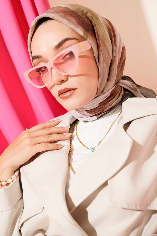 Geblümt gestreifter Bambus-Schal, Khaki