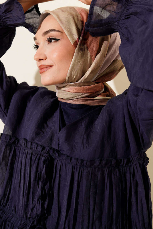 Écharpe en bambou froissé à rayures fleuries Latte