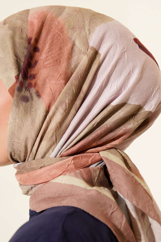 Écharpe en bambou froissé à rayures fleuries Latte